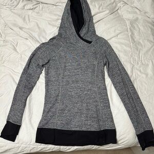Women's Gray and Black Hooded Top